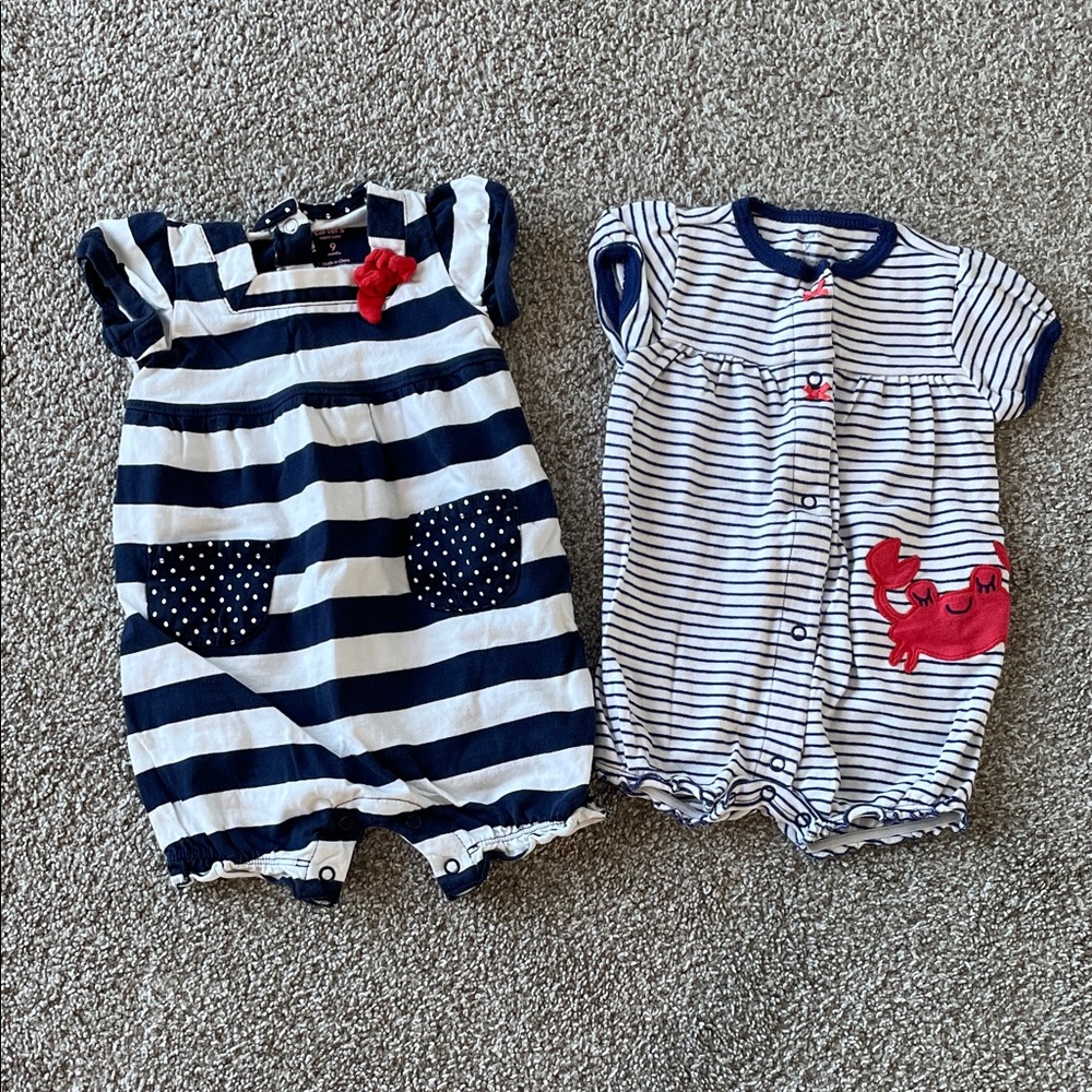 Carter's 9 Month Navy & White Striped Baby Romper Set